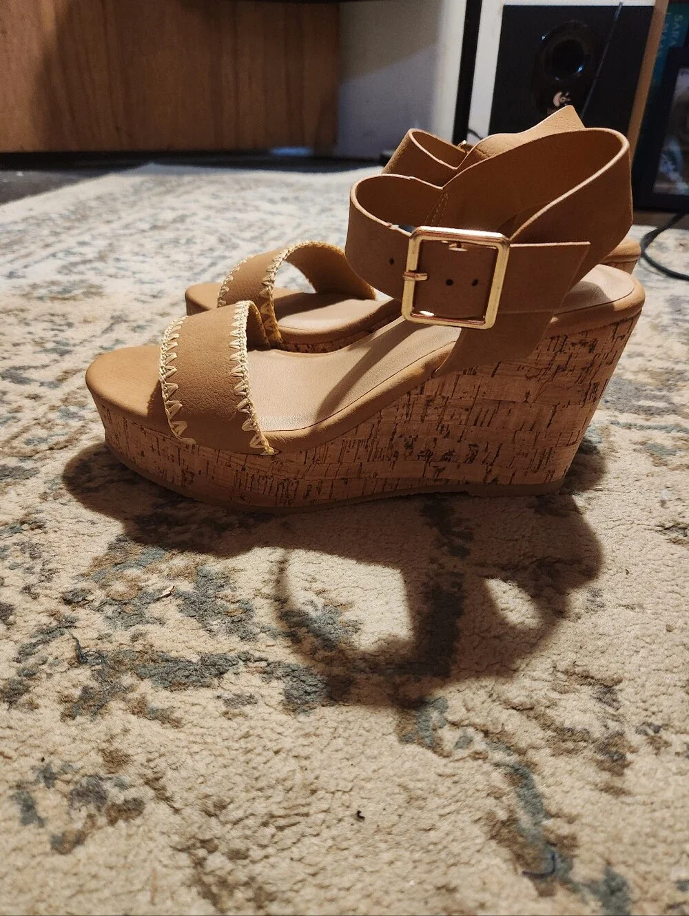 torrid Tan Cork Platform Wedge Sandals with Gold Buckle